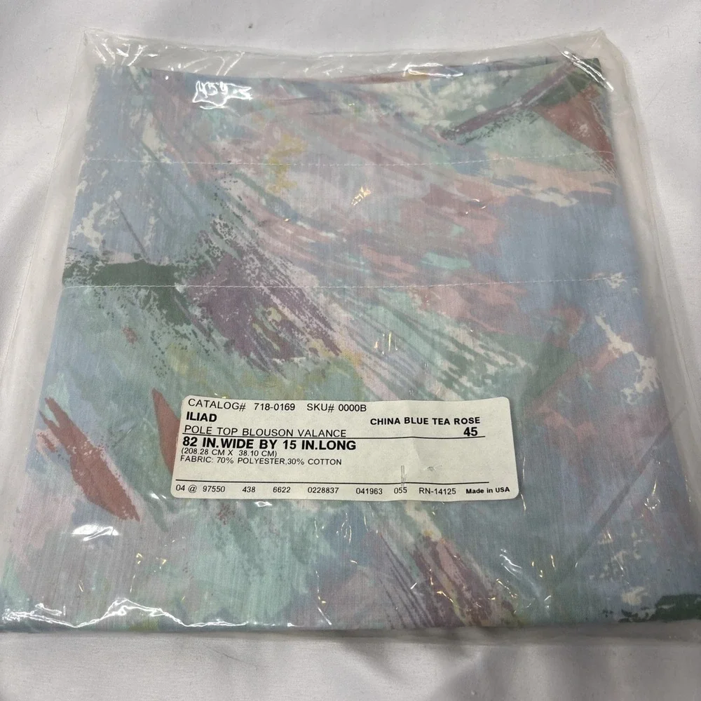 Iliad Pole‎ Top Blouson Valance China Blue Tea Rose Watercolor Abstract 82x15